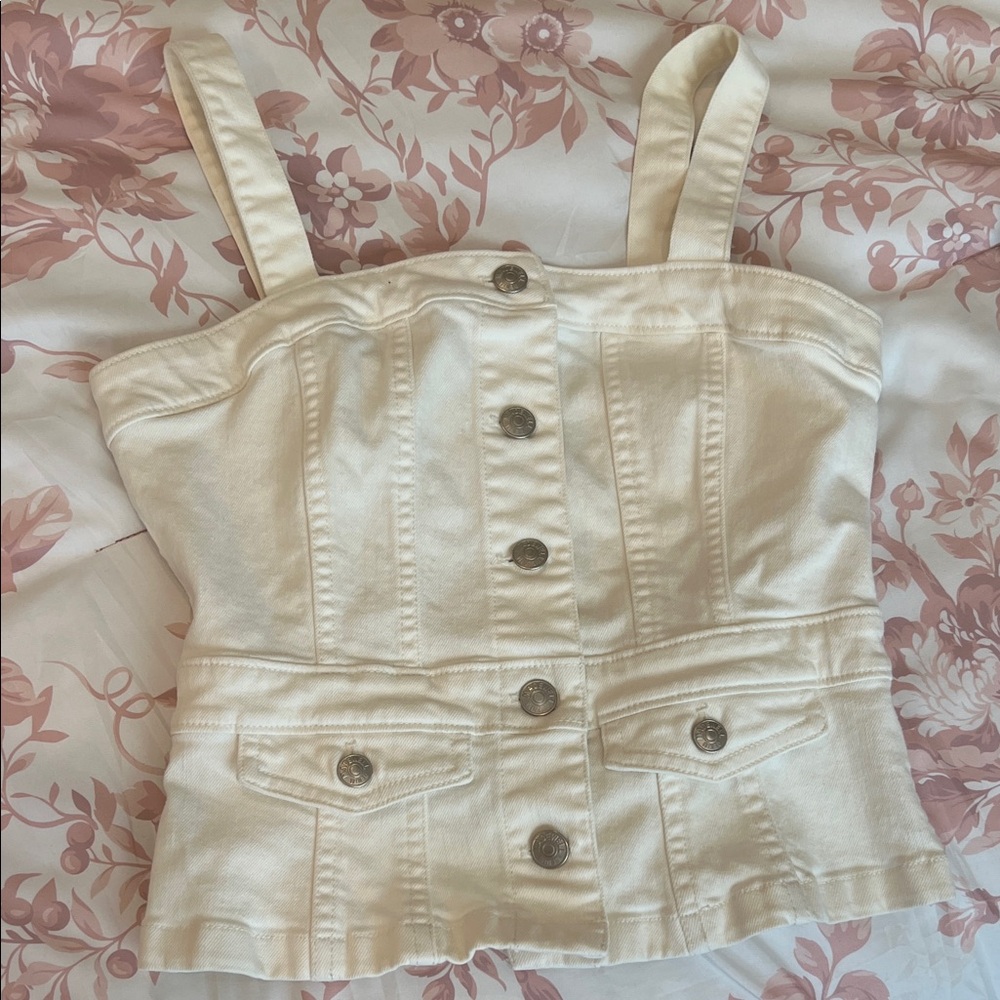 Madewell White Denim Button Front Top size 0